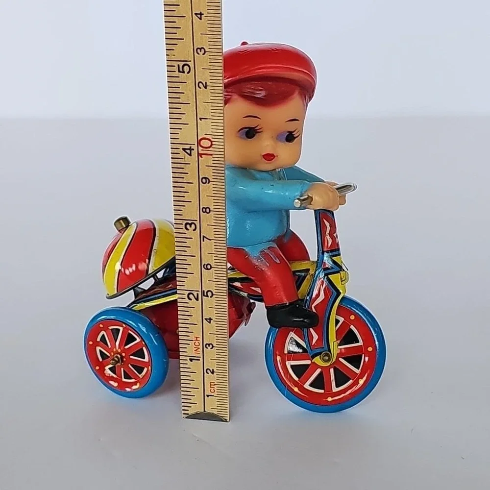 Vintage Tin Wind Up Toy Boy Riding Tricycle Late 50s Collectible‎ - Works - 1750